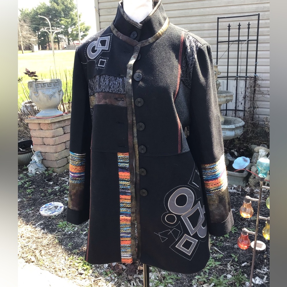 Ali Miles Black Patchwork Button-Front Coat with … - image 5